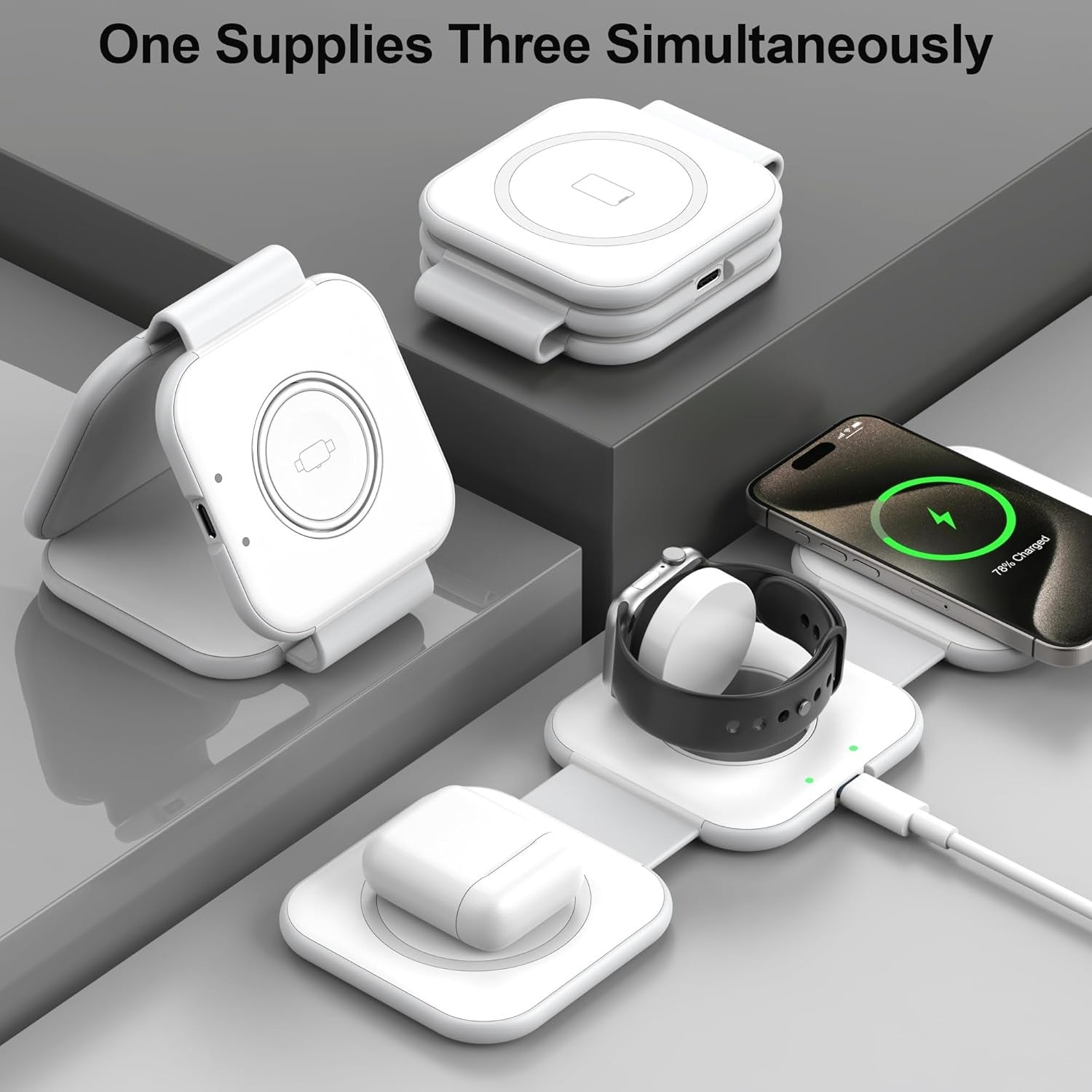 MagTrio: 3-in-1 Foldable MagSafe & Qi2 Compatible Wireless Charger with 15W Fast Charging for iPhone, AirPods & Apple Watch