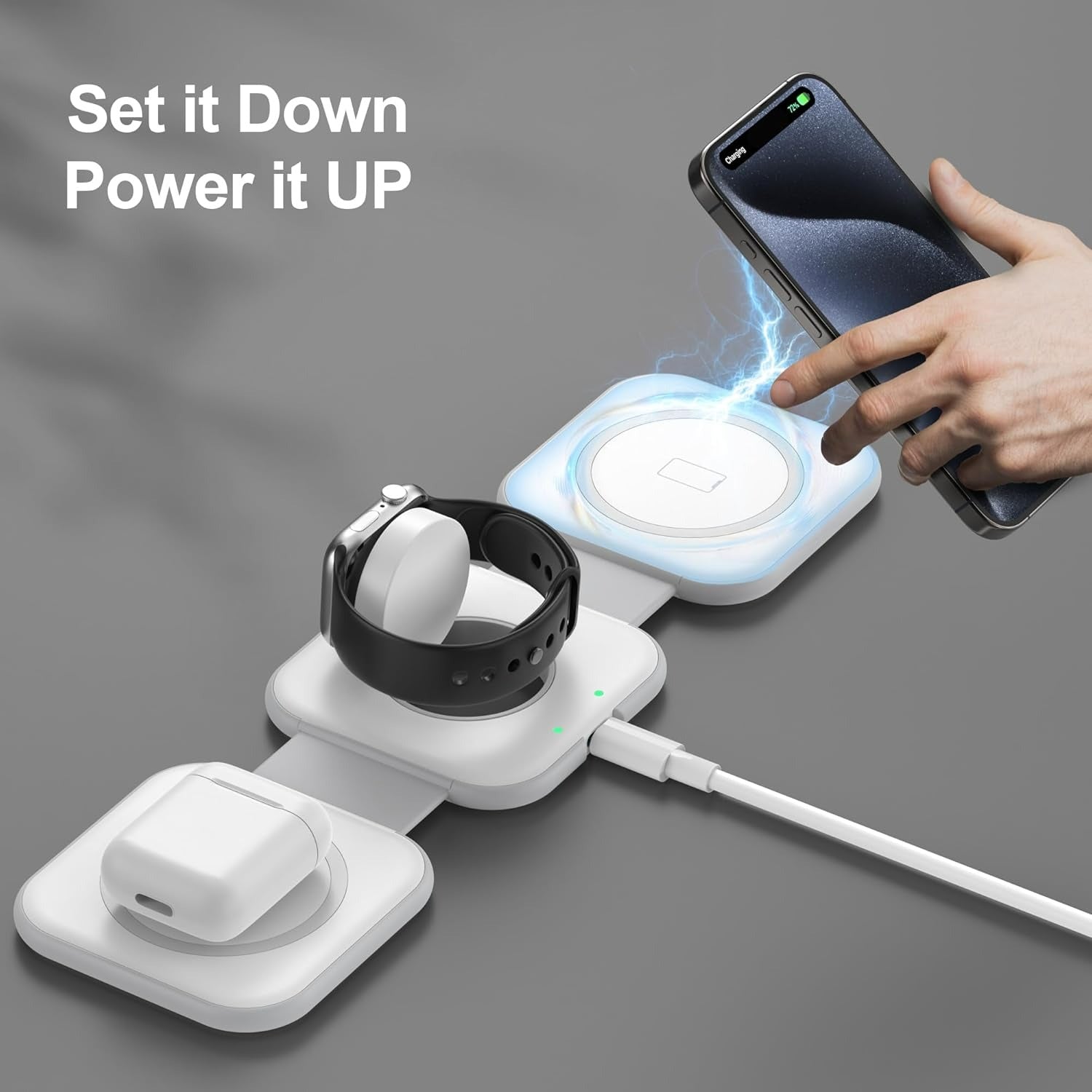 MagTrio: 3-in-1 Foldable MagSafe & Qi2 Compatible Wireless Charger with 15W Fast Charging for iPhone, AirPods & Apple Watch