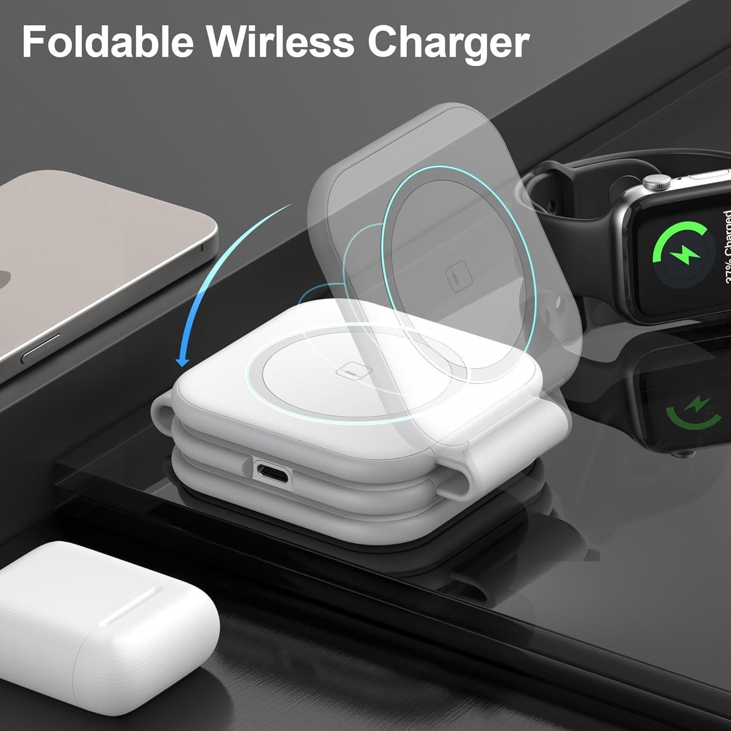 MagTrio: 3-in-1 Foldable MagSafe & Qi2 Compatible Wireless Charger with 15W Fast Charging for iPhone, AirPods & Apple Watch