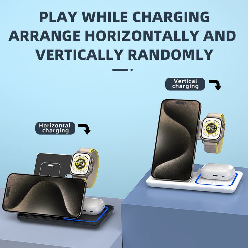 Multifunctional Foldable Wireless Charger 15W Fast Wireless Charging Cub 3 in 1 Stand Charger Station for Phone Watch Earphones